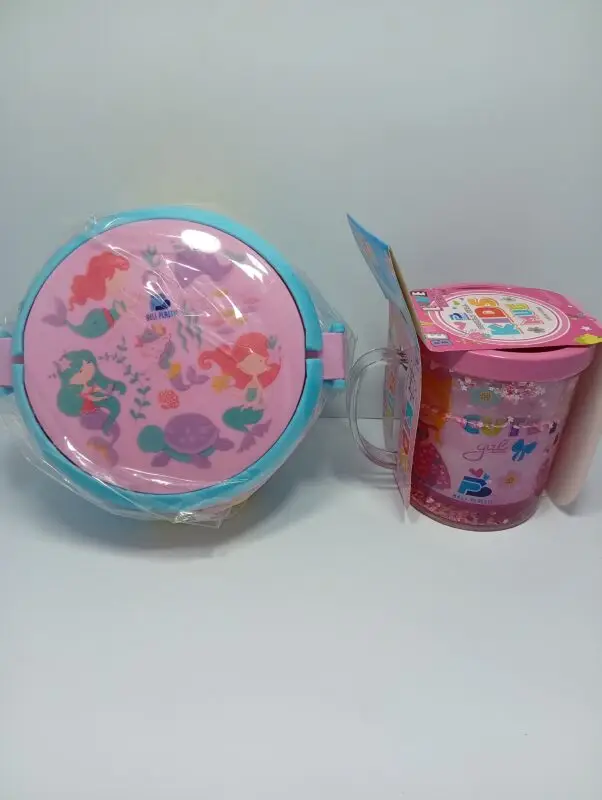 kids mermaid lunch box and mug set pink cartoon for girls age 3 to 8 karachi