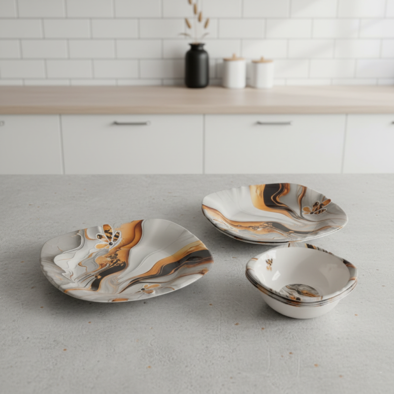 melamine dinner set 18 pcs Karachi marble design premium Babar Shop