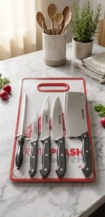 6-in-1 Kitchen Knife Set with Cutting Board – Complete Cooking Prep Kit (Karachi Delivery)