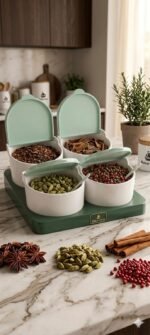 4-Grid Masala Jar – Stylish Spice Organizer Box for Modern Kitchens