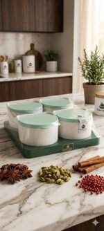 4-Grid Masala Jar – Stylish Spice Organizer Box for Modern Kitchens