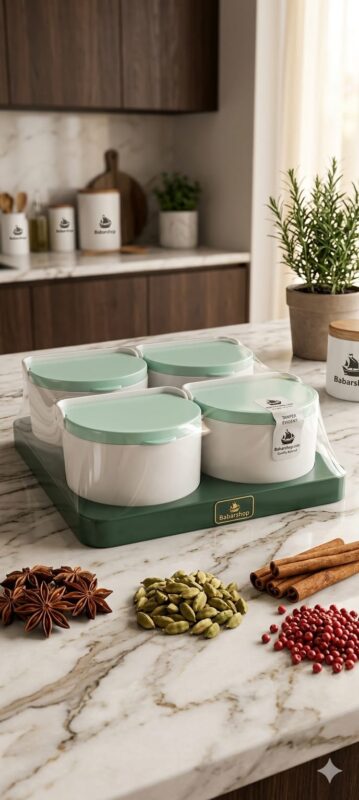 4-Grid Masala Jar – Stylish Spice Organizer Box for Modern Kitchens