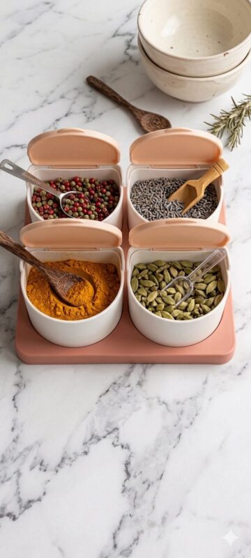 4-Grid Seasoning Storage Box – Smart Spice Organizer for Kitchen Use