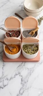 4-Grid Seasoning Storage Box – Smart Spice Organizer for Kitchen Use
