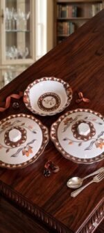 48 piece complete family dinner set karachi brown floral design cod rs 6500 serving bowls plates spoons