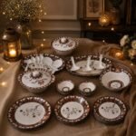 48 piece complete family dinner set karachi brown floral design cod rs 6500 serving bowls plates spoons