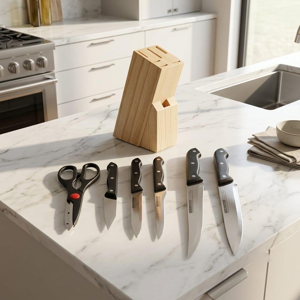 7 Piece Kitchen Knife Set with Wooden Block price in Karachi — Black Handle ST-593 | Rs. 1,795 COD
