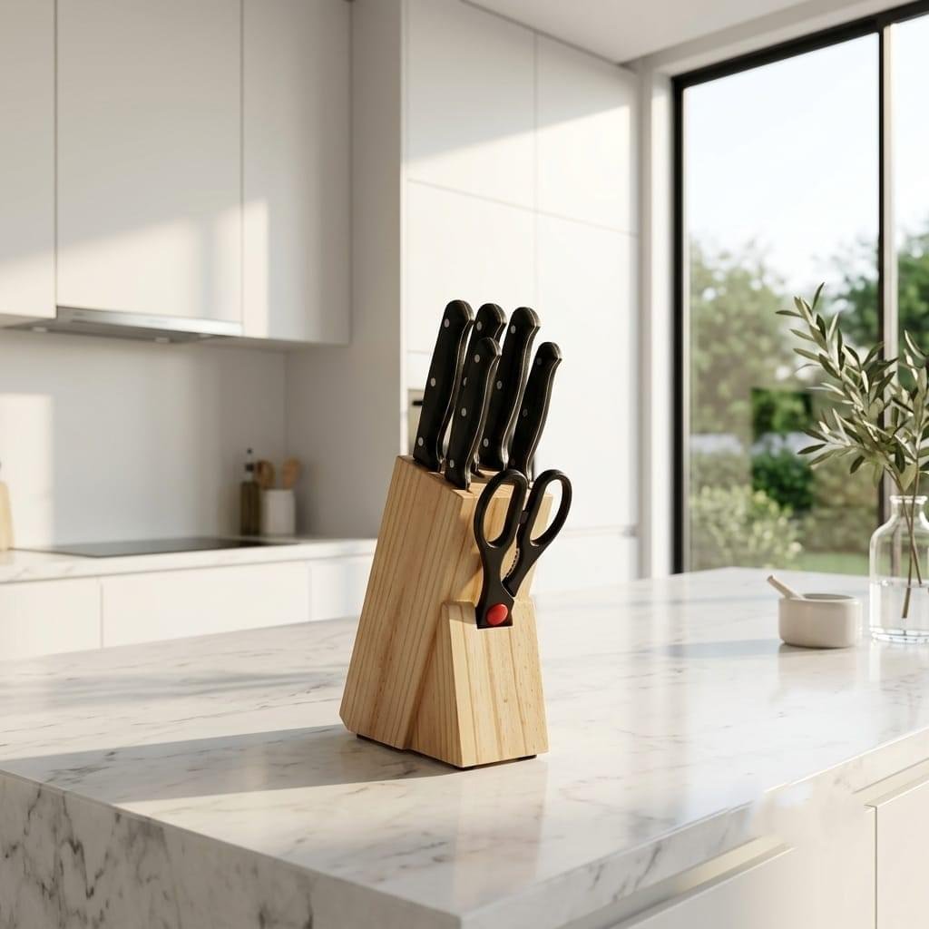 7 Piece Kitchen Knife Set with Wooden Block price in Karachi — Black Handle ST-593 | Rs. 1,795 COD