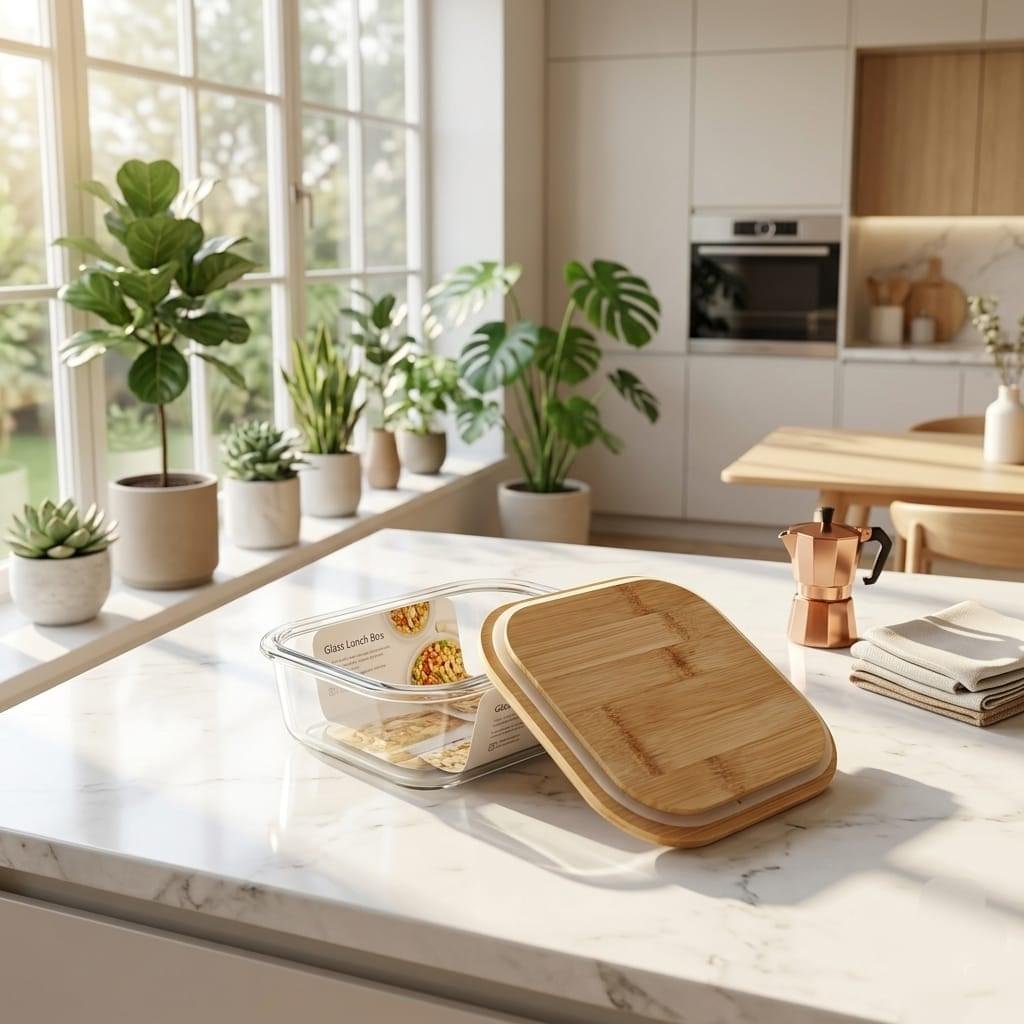 3 piece square glass lunch box bamboo lid karachi cod heat resistant 320ml 520ml 800ml rs 1890 pakistan