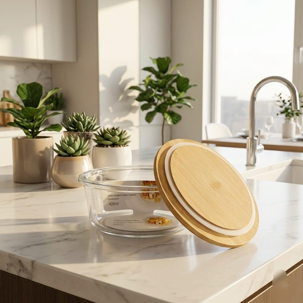 3 piece round glass food storage container bamboo lid karachi cod 420ml 620ml 950ml rs 1950 pakistan
