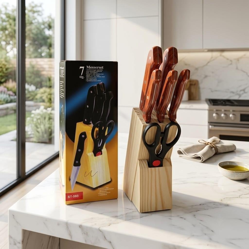 7 Piece Kitchen Knife Set Wooden Handle price in Karachii — Premium Wood Grain Block ST-593 | Rs. 1,795 COD