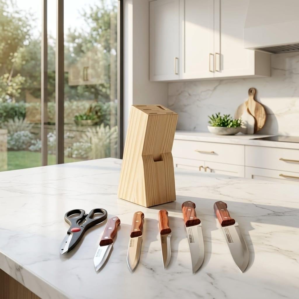 7 Piece Kitchen Knife Set Wooden Handle price in Karachii — Premium Wood Grain Block ST-593 | Rs. 1,795 COD